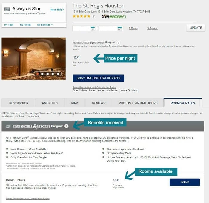 American express fine hotels and resorts benefits